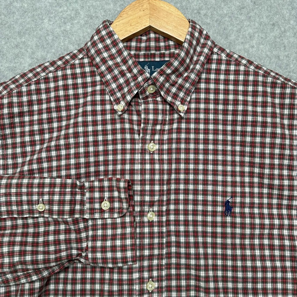 Ralph Lauren Mens Classic Fit Plaid Button Down Shirt Red Green White Size M